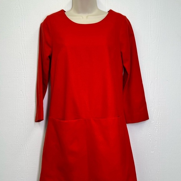 J.Crew - Red Wool And Spandex Blend 3/4 Sleeve Shift 2 Pocket Dress Size 0 - Picture 3 of 12